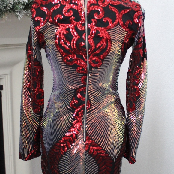 Love & Lemonade Party Cocktail Formal Shiny Dress Long Sleeve Kneelength - Picture 4 of 5